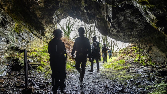 Visitors entering the mine at Dolaucothi Gold Mines, Carmarthenshire